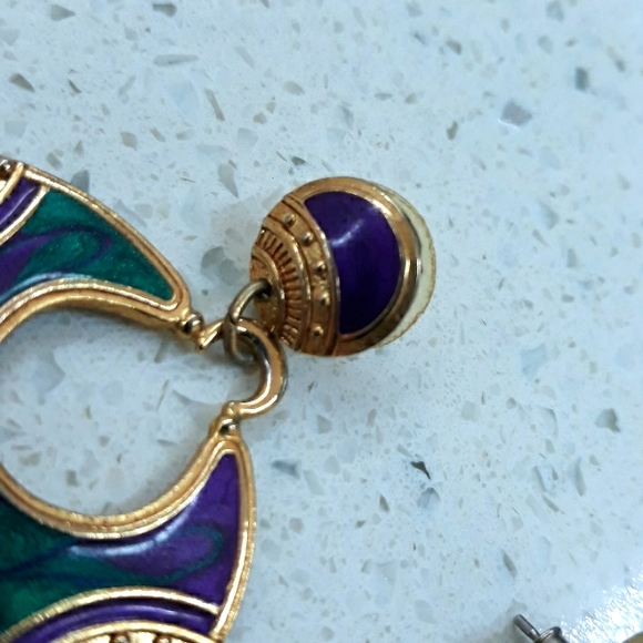 Vintage Gold Purple and Green Post Earrings - Picture 8 of 9